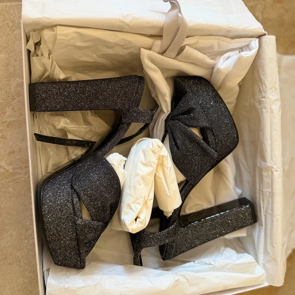 Jimmy Choo Heloise 120MM Glitter Platform Sandals size 39.5